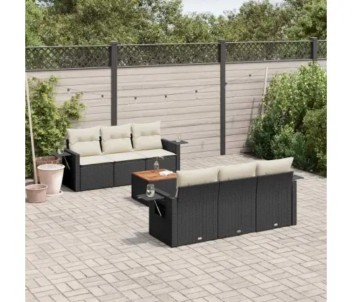 Sofos Komplektas Su Pagalvėlėmis, 7 Dalių, Juodas, Poliratanas