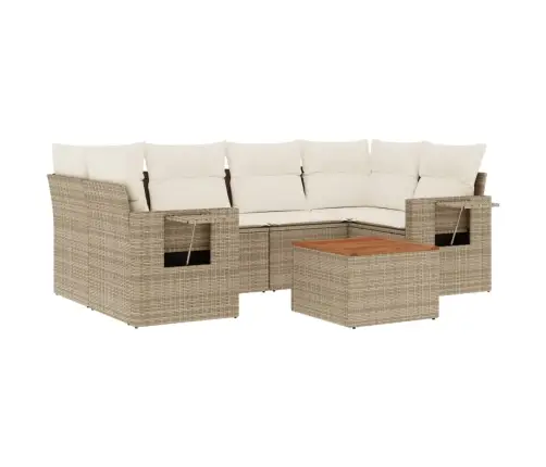 7-Daļīgs Dārza Dīvāna Komplekts, Matrači, Bēša Pe Rotangpalma Vidaxl