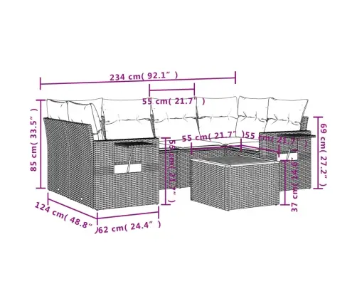 7-Daļīgs Dārza Dīvāna Komplekts, Matrači, Bēša Pe Rotangpalma Vidaxl