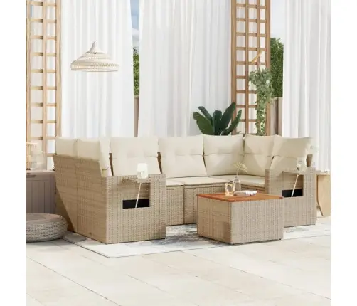 7-Daļīgs Dārza Dīvāna Komplekts, Matrači, Bēša Pe Rotangpalma Vidaxl