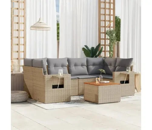 Sofos Komplektas Su Pagalvėlėmis, 7 Dalių, Smėlio, Poliratanas