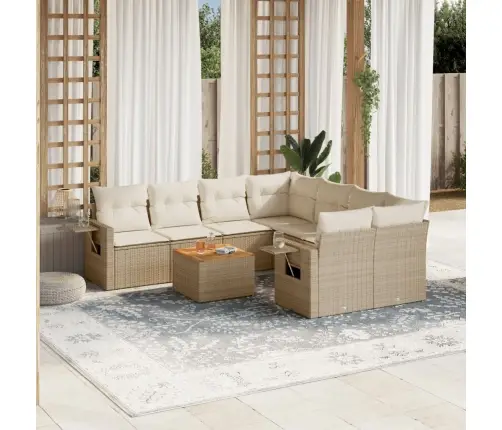 9-Daļīgs Dārza Dīvānu Komplekts, Matrači, Bēša Pe Rotangpalma Vidaxl