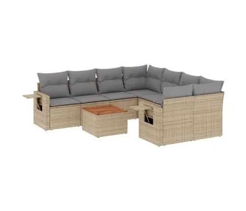 9-Daļīgs Dārza Dīvāna Komplekts, Matrači, Bēša Pe Rotangpalma Vidaxl