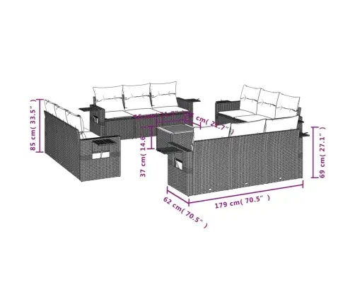 Sofos Komplektas Su Pagalvėlėmis, 13 Dalių, Smėlio, Poliratanas