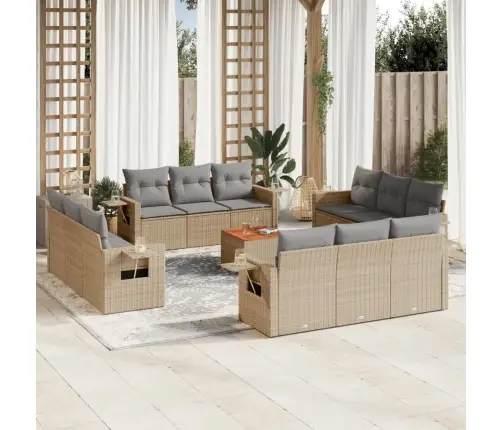 Sofos Komplektas Su Pagalvėlėmis, 13 Dalių, Smėlio, Poliratanas