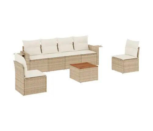 7-Daļīgs Dārza Dīvāna Komplekts, Matrači, Bēša Pe Rotangpalma Vidaxl