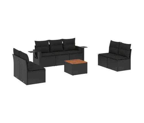 Sofos Komplektas Su Pagalvėlėmis, 8 Dalių, Juodas, Poliratanas