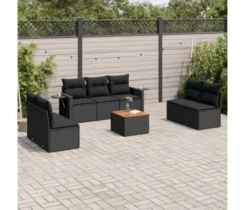 Sofos Komplektas Su Pagalvėlėmis, 8 Dalių, Juodas, Poliratanas