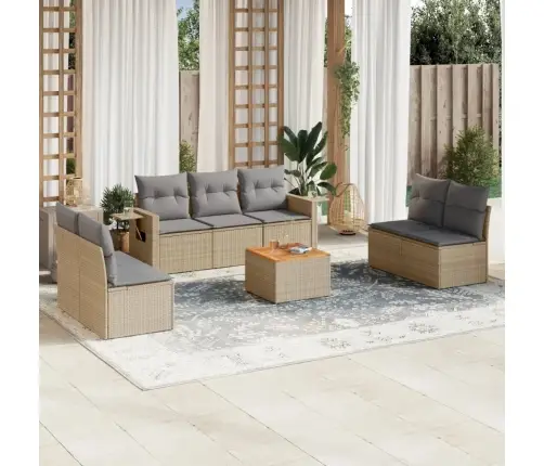 8-Daļīgs Dārza Dīvāna Komplekts, Matrači, Bēša Pe Rotangpalma Vidaxl