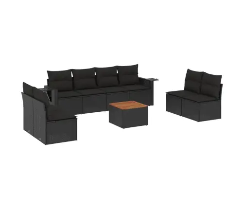 9-Daļīgs Dārza Dīvāna Komplekts, Matrači, Melna Pe Rotangpalma Vidaxl