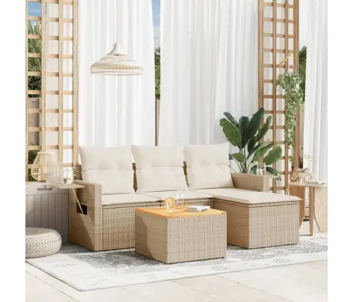 Sofos Komplektas Su Pagalvėlėmis, 5 Dalių, Smėlio, Poliratanas