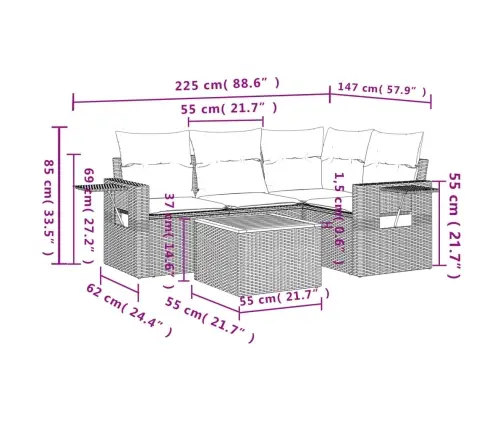 5-Daļīgs Dārza Dīvāna Komplekts Ar Matračiem, Pe Rotangpalma Vidaxl