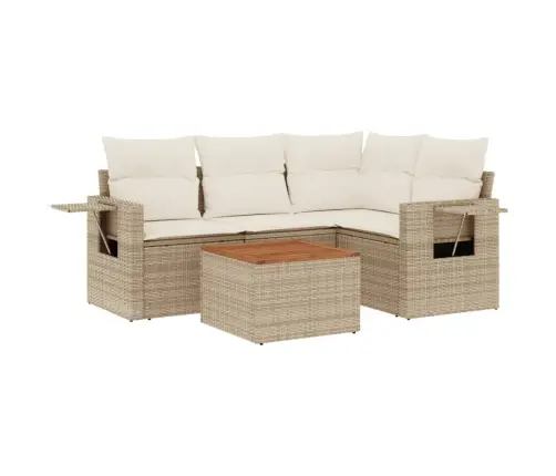 Sofos Komplektas Su Pagalvėlėmis, 5 Dalių, Smėlio, Poliratanas