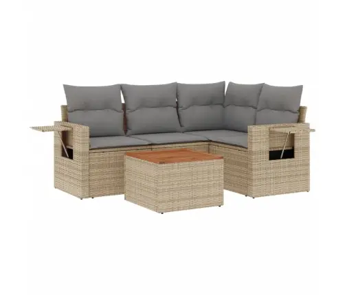 5-Daļīgs Dārza Dīvāna Komplekts, Matrači, Bēša Pe Rotangpalma Vidaxl