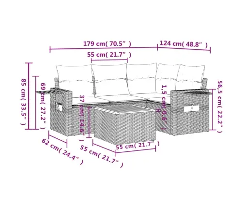 5-Daļīgs Dārza Dīvāna Komplekts, Matrači, Bēša Pe Rotangpalma Vidaxl