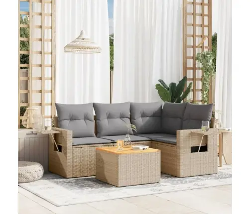 5-Daļīgs Dārza Dīvāna Komplekts, Matrači, Bēša Pe Rotangpalma Vidaxl