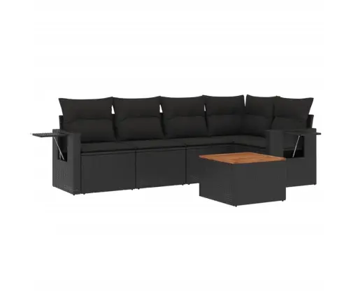 Sofos Komplektas Su Pagalvėlėmis, 6 Dalių, Juodas, Poliratanas