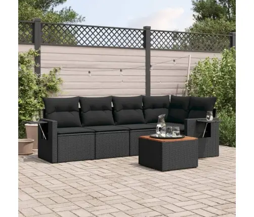 Sofos Komplektas Su Pagalvėlėmis, 6 Dalių, Juodas, Poliratanas