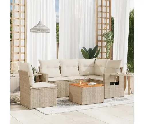 6-Daļīgs Dārza Dīvāna Komplekts, Matrači, Bēša Pe Rotangpalma Vidaxl