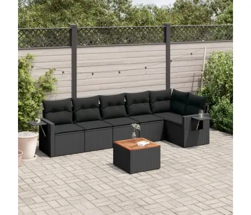 7-Daļīgs Dārza Dīvāna Komplekts Ar Matračiem, Melna Pe Vidaxl
