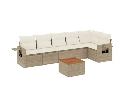 Sofos Komplektas Su Pagalvėlėmis, 7 Dalių, Smėlio, Poliratanas