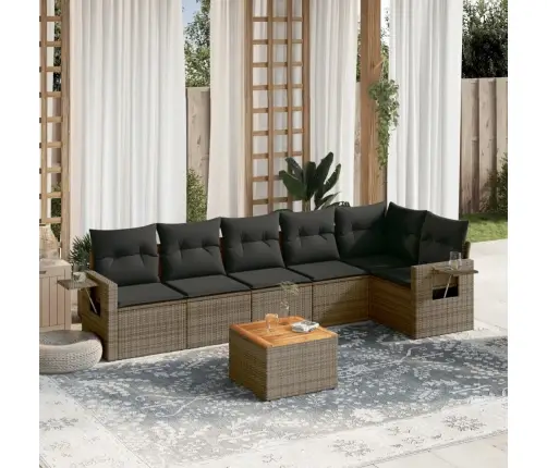 7-Daļīgs Dārza Dīvāna Komplekts, Matrači, Pelēka Pe Rotangpalma Vidaxl