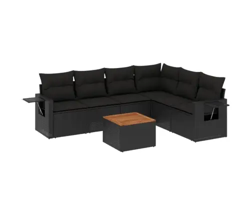 7-Daļīgs Dārza Dīvāna Komplekts Ar Matračiem, Melna Pe Vidaxl