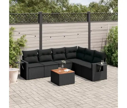 7-Daļīgs Dārza Dīvāna Komplekts Ar Matračiem, Melna Pe Vidaxl