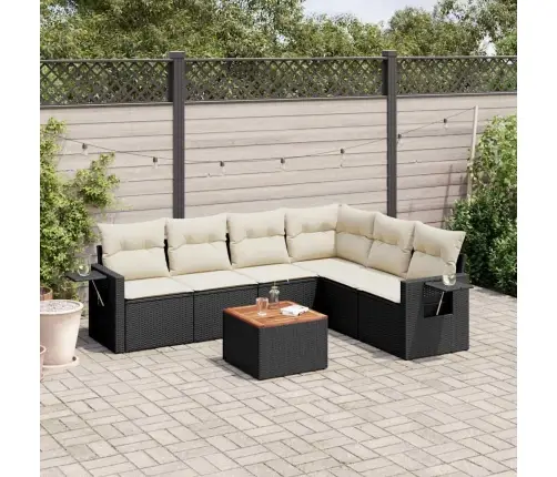 Sofos Komplektas Su Pagalvėlėmis, 7 Dalių, Juodas, Poliratanas