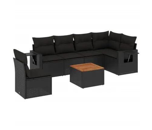 7-Daļīgs Dārza Dīvāna Komplekts Ar Matračiem, Melna Pe Vidaxl