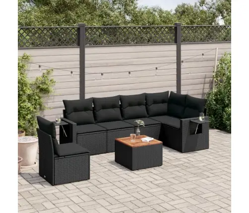 7-Daļīgs Dārza Dīvāna Komplekts Ar Matračiem, Melna Pe Vidaxl