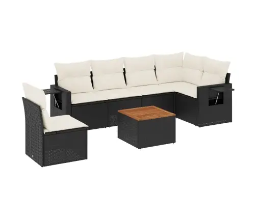 7-Daļīgs Dārza Dīvāna Komplekts Ar Matračiem, Melna Pe Vidaxl