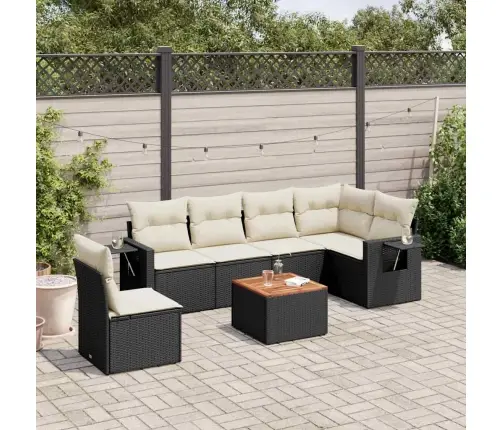 7-Daļīgs Dārza Dīvāna Komplekts Ar Matračiem, Melna Pe Vidaxl