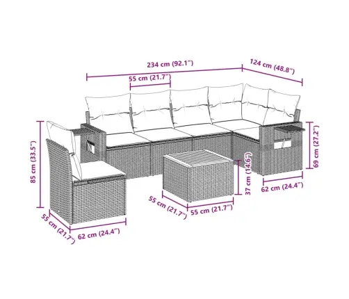 7-Daļīgs Dārza Dīvāna Komplekts, Matrači, Bēša Pe Rotangpalma Vidaxl