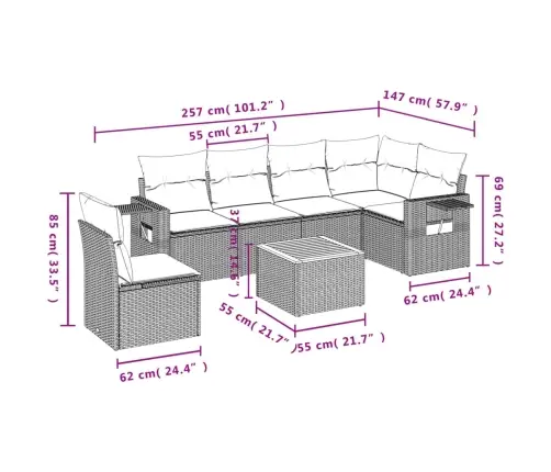 Sofos Komplektas Su Pagalvėlėmis, 7 Dalių, Pilkas, Poliratanas