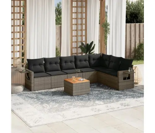 8-Daļīgs Dārza Dīvāna Komplekts Ar Matračiem, Pelēks Pe Pinums Vidaxl