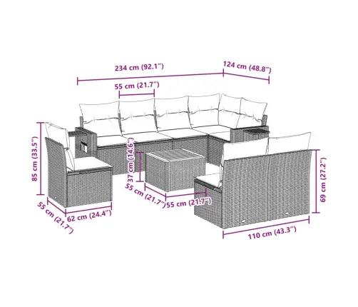 9-Osaline Aiadiivani Komplekt Patjadega, Must, Polürotang
