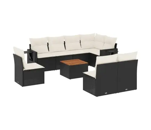 9-Daļīgs Dārza Dīvāna Komplekts, Matrači, Melna Pe Rotangpalma Vidaxl