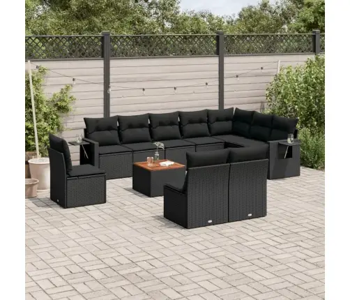 11-Daļīgs Dārza Dīvāna Komplekts, Matrači, Melna Pe Rotangpalma Vidaxl