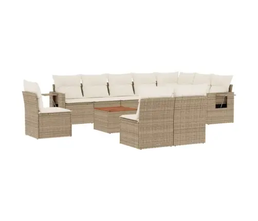 11-Daļīgs Dārza Dīvāna Komplekts, Matrači, Bēša Pe Rotangpalma Vidaxl