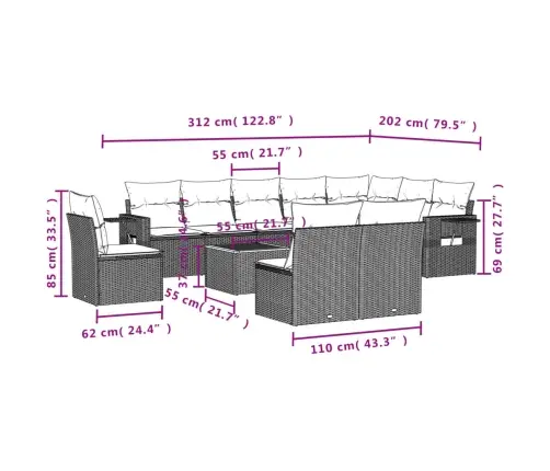 11-Daļīgs Dārza Dīvāna Komplekts, Matrači, Bēša Pe Rotangpalma Vidaxl