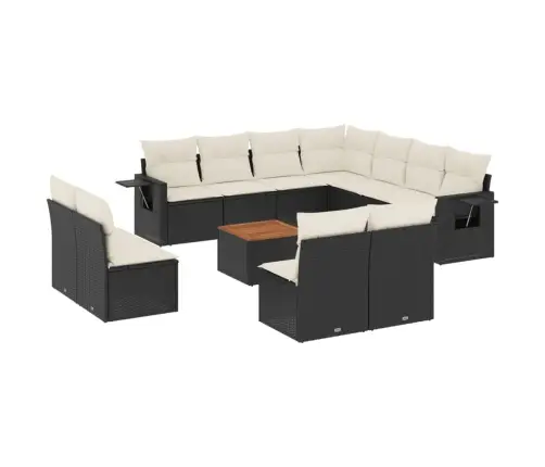 12-Daļīgs Dārza Dīvānu Komplekts, Matrači, Melna Pe Rotangpalma Vidaxl