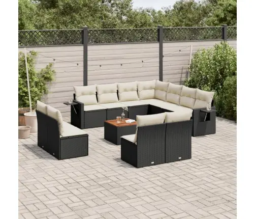 12-Daļīgs Dārza Dīvānu Komplekts, Matrači, Melna Pe Rotangpalma Vidaxl