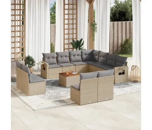 12-Daļīgs Dārza Dīvāna Komplekts, Matrači, Bēša Pe Rotangpalma Vidaxl