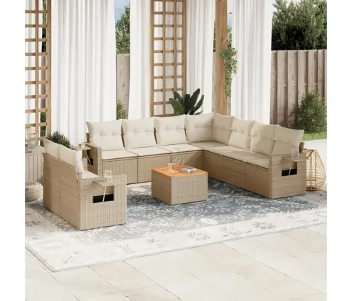 10-Daļīgs Dārza Dīvāna Komplekts, Matrači, Bēša Pe Rotangpalma Vidaxl