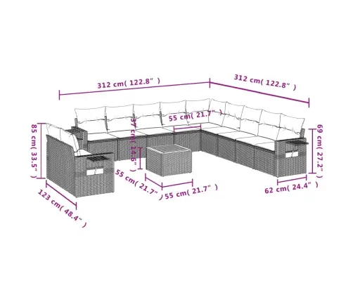 12-Daļīgs Dārza Dīvānu Komplekts, Matrači, Melna Pe Rotangpalma Vidaxl