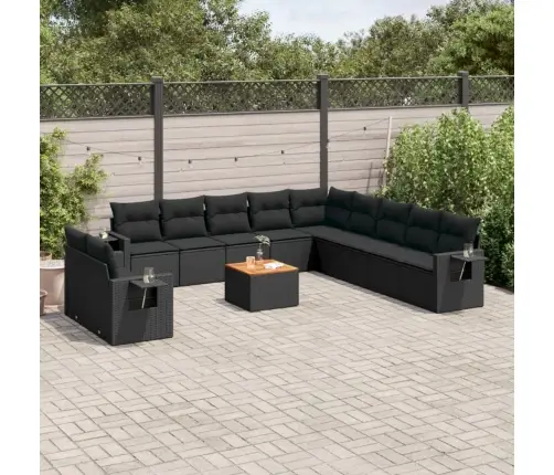 12-Daļīgs Dārza Dīvānu Komplekts, Matrači, Melna Pe Rotangpalma Vidaxl