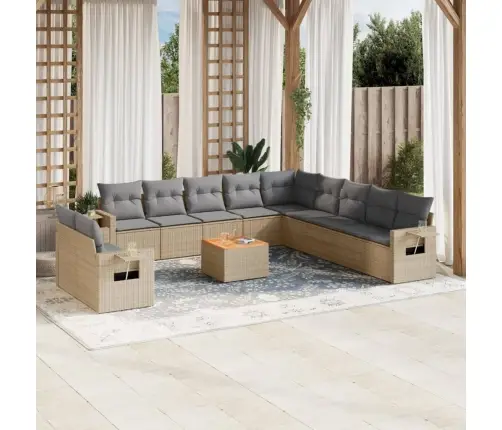 12-Daļīgs Dārza Dīvāna Komplekts, Matrači, Bēša Pe Rotangpalma Vidaxl