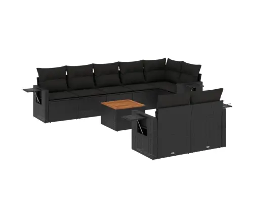 9-Daļīgs Dārza Dīvāna Komplekts, Matrači, Melna Pe Rotangpalma Vidaxl