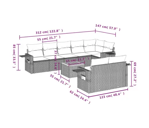 9-Daļīgs Dārza Dīvāna Komplekts, Matrači, Bēša Pe Rotangpalma Vidaxl